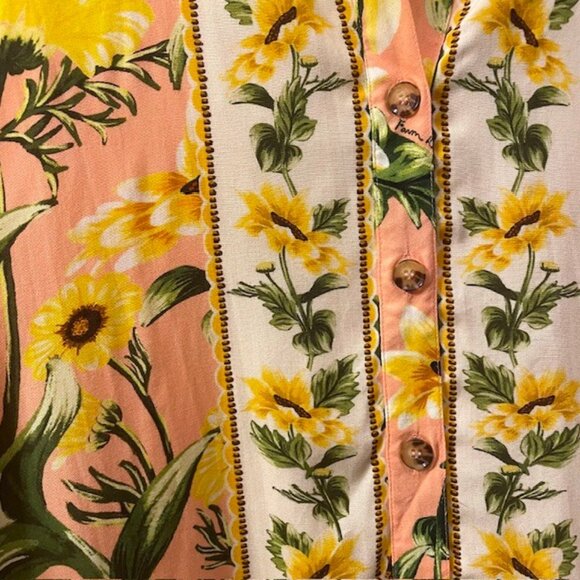 NWT Farm Rio Anthropologie Long Sleeve Button Front Mini Sunflower Dress Large - Picture 9 of 16
